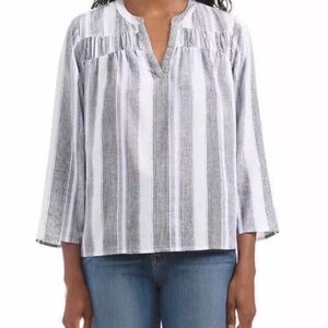 Splendid women’s V-Neck viscose linen blend blouse white/purple/grey Size M & L